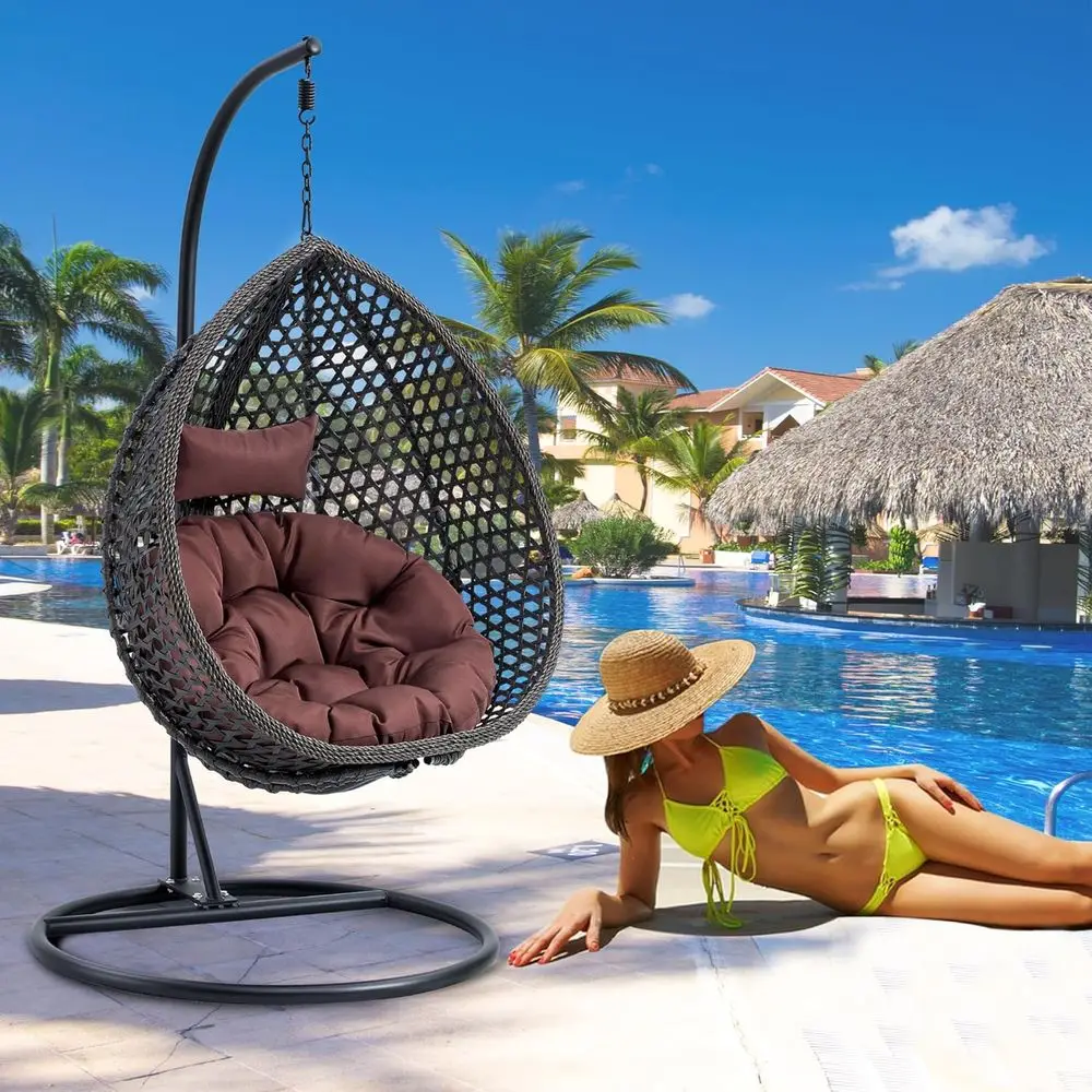 

Egg-shaped Hanging Chair with Cushion and Pillow, Durable Outdoor Patio Swing, Ideal for Relaxing in Yard or Balcony