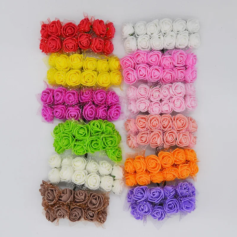 144 Pieces 2cm Foam Mini Teddy Bear of Roses Decorative Home Decor Accessory Wedding Christmas Garland DIY Artificial Flowers