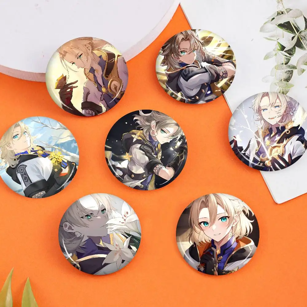 

Креативные круглые значки-броши Genshin Impact Albedo с надписями, украшения для рюкзаков и одежды, модные мультяшные украшения, подарки