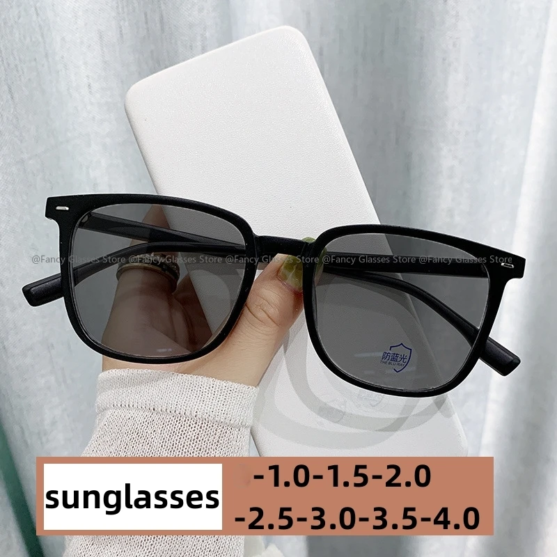 Women Fashion Popular Sunglasses Outdoor Travel Square Frame Myopia Sung Glasses Trendy Near Sight Eyeglasses Sunshades 0 To-4.0