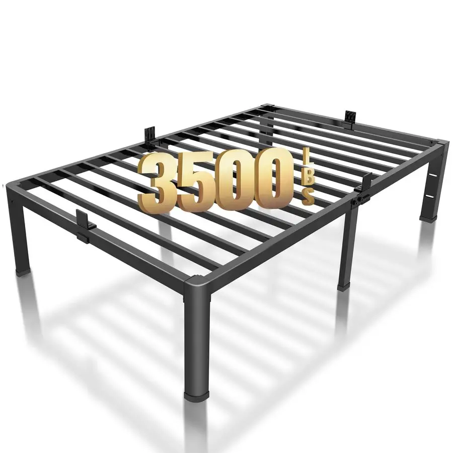 

18 Inch Twin Bed Frame with Rounded Corner and Headboard Hole Mattress Retainers 3500LBS Metal Heavy Duty Steel Slats No Box Sp