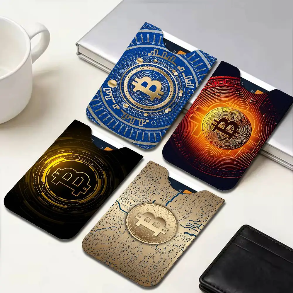 Popular Logo Bitcoin Ultra Slim Men Leather Mini Wallet Lightweight Credit Bus ID Card Holder Case for Daily Business Use