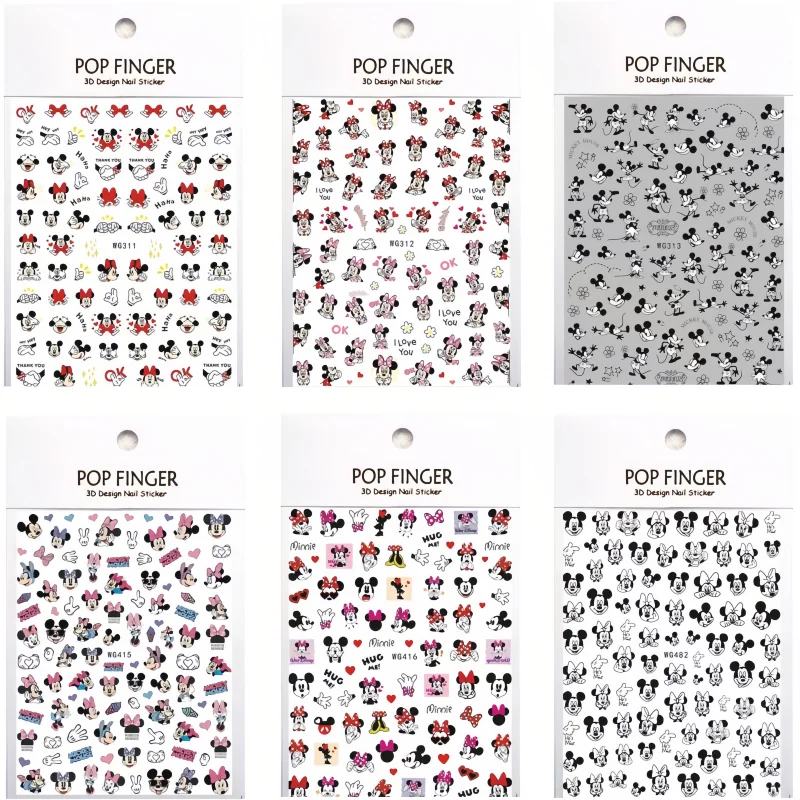 6PCS New Cartoon Disney Mickey Mouse Nail Stickers Anime Cute Princess Nail Supplies Mary Cat Lion King Nail Decoration Stickers