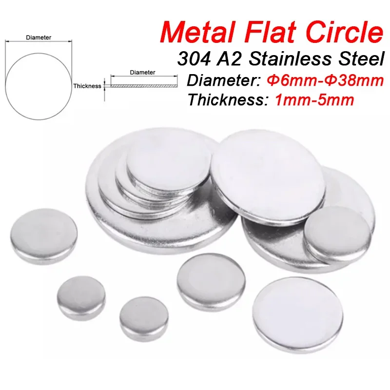 304 A2 Stainless Steel Solid Round Discs 6mm-38mm Metal Flat Circle Sheet Flat Pad Washer Thickness 1/1.2/1.5/2/2.5/3/4/5mm
