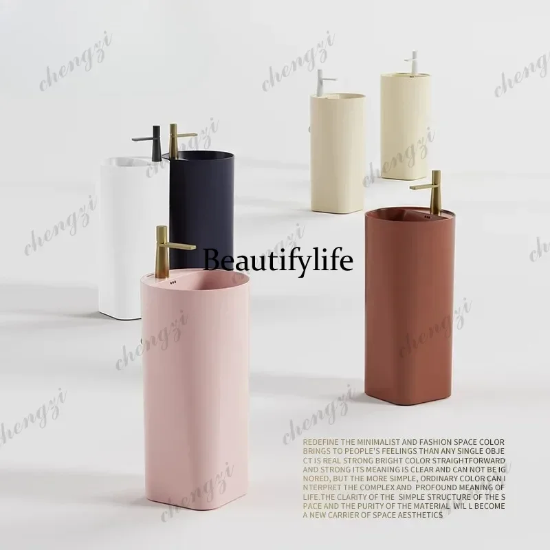 45 Balcony column basin Floor-to-ceiling color creative washbasin Ceramic integrated column washbasin