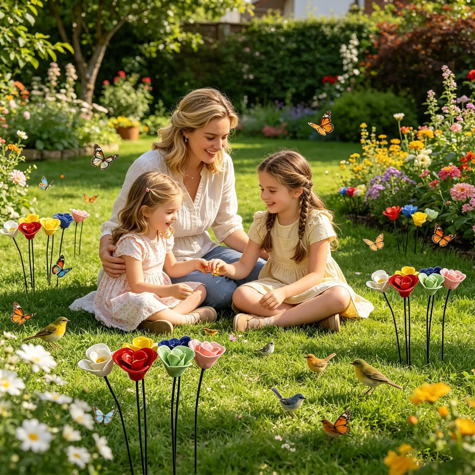 6pcs Garden Bee Water Dish Garden Flower Shape Bee Hummingbird Drinker for Lawn Park Balcony Backyard Terrace