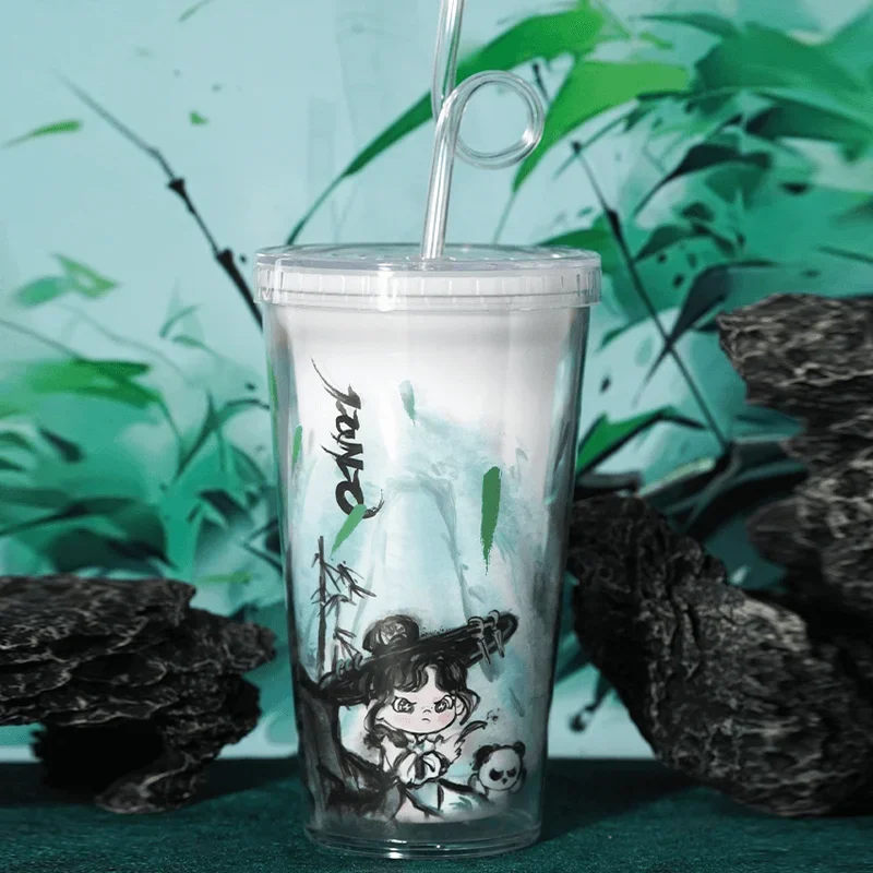 DORA Panda Swordsman STRAW CUP Niedliche Anime-Figur, Ornamente, Geschenkkollektion