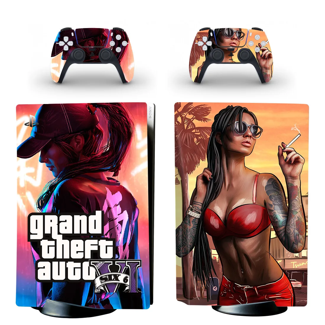 Grand Theft Auto VI GTA 6 PS5 disco Skin Sticker Decal Cover para consola y 2 controladores PS5 Disk Skin Vinyl