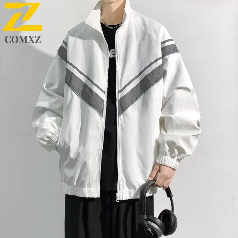 

COMXZ 2025 Autumn Winter Nylon Stand Collar Jacket Mens Korean Style Reflective Coat