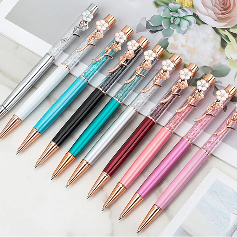 5pcs Metal Crystal Flower Pen Clip Ballpoint Pen Bullet 1.0mm Gift Student Stationery Decorative luxury Diamond Pen