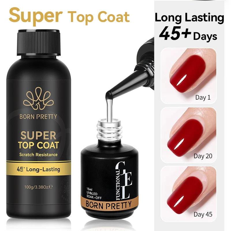 BORN PRETTY 100ml Super Top Coat e colla per unghie 6 in 1 Smalto per unghie gel Grande volume Soak Off UV LED Smalto per unghie a lunga durata