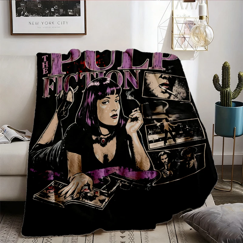 Pulp Fiction Mia Wallace Graphic Cozy Blanket Movie Poster Illustration