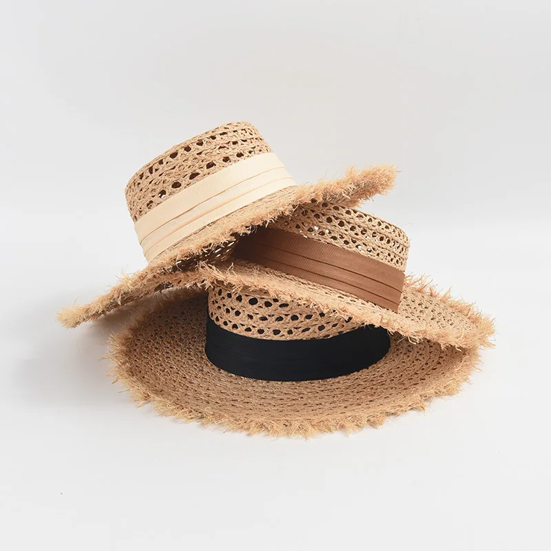 Fashionable Large Brim Raffia Sun Hat with Hollow Out for Women, Perfect for Beach and Vacation