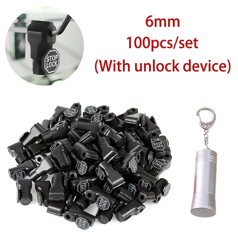 100 stks 6mm Plastic Anti-Diefstal Sloten Ontgrendelen Apparaat Winkel Supermarkt Peg Hook Stop Lock Pegboard Veiligheid display Haak Slot