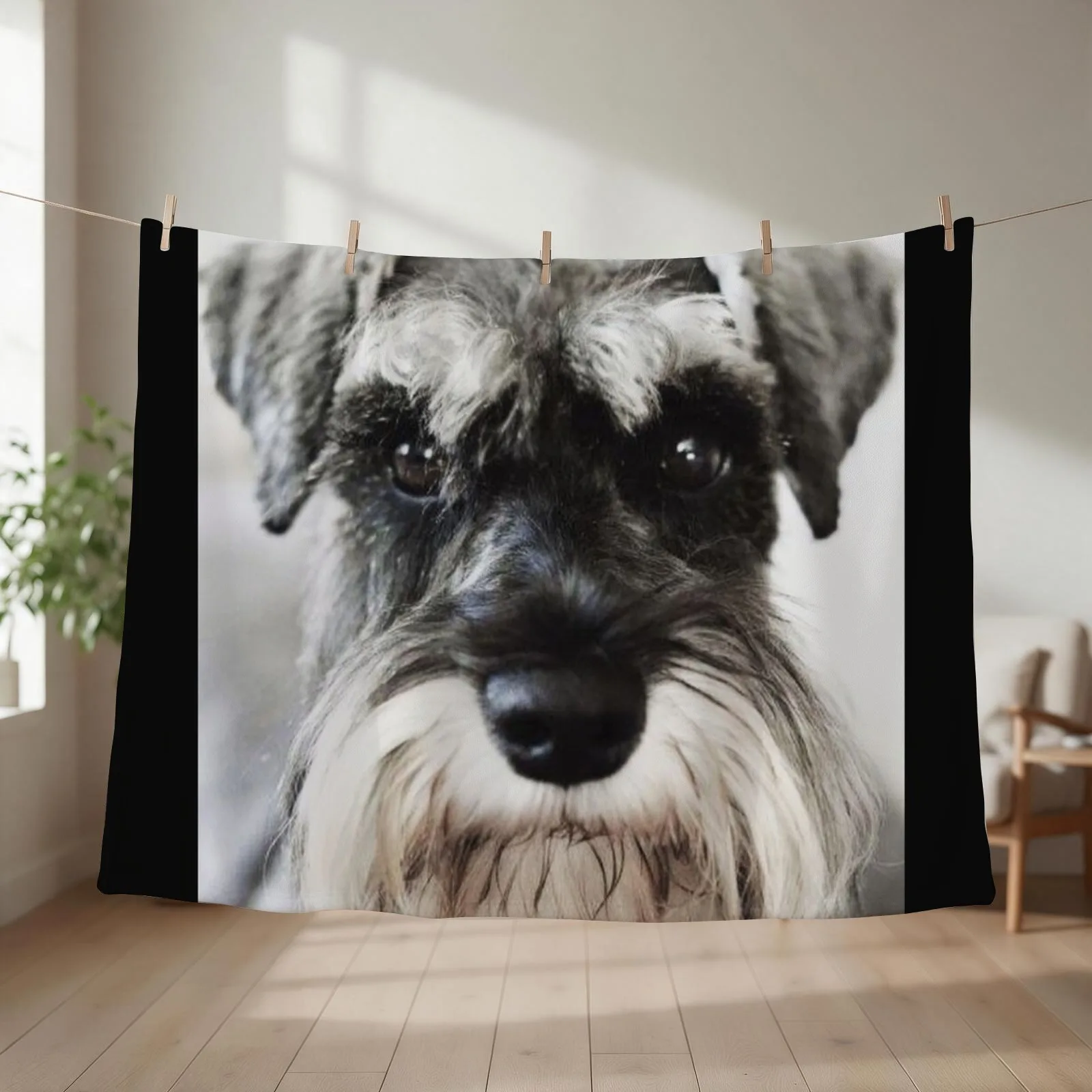 New Schnauzer dog full face pets dogs cute puppy Throw Blanket couch cozy soft plush fuzzy picnic outdoor blanket