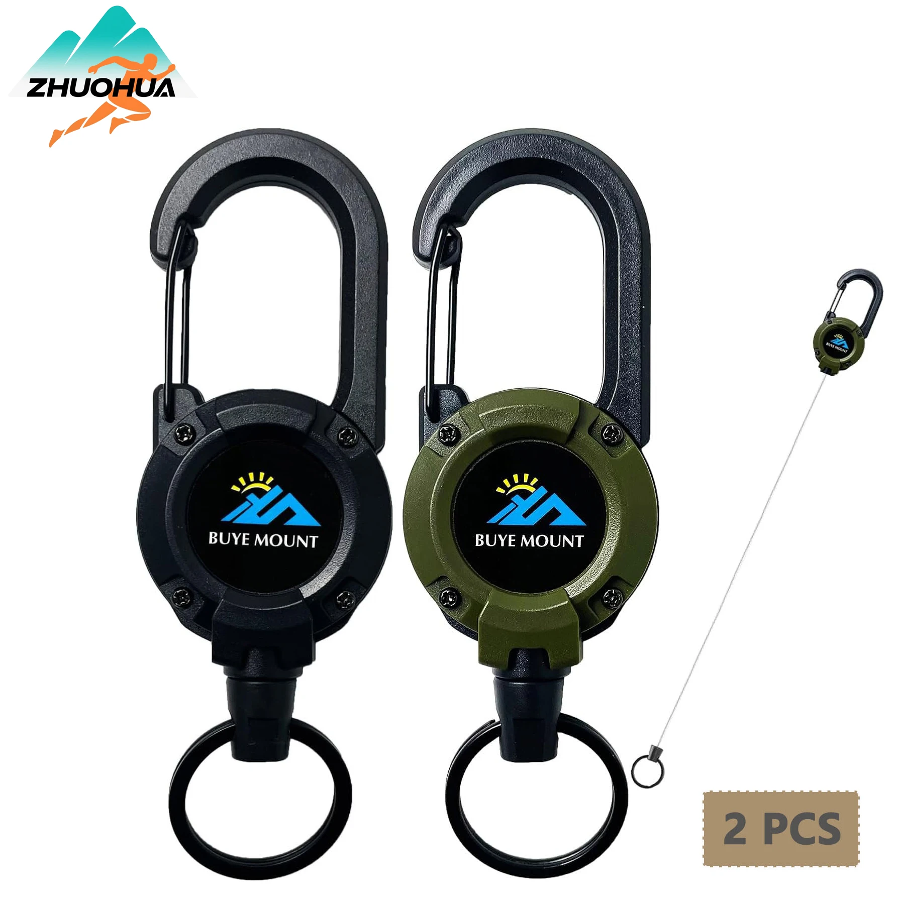 

ZHUOHUA Retractable Keychain Badge Reel 2 Pack, Heavy Duty Carabiner with 22.8 In Steel Retractable Cord for Tactical ID Holders
