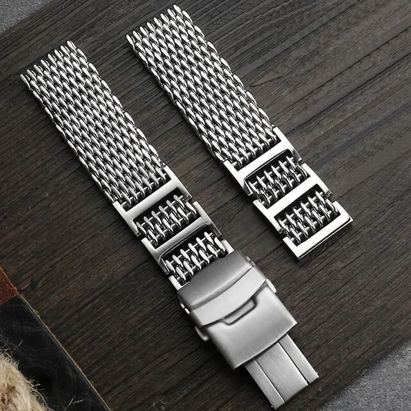 18/20/22/24mm Mesh Stainless Steel Strap for Seiko Diving Wrist Band Metal Shark Adjustable Folding Buckle Luxury Men Bracelet