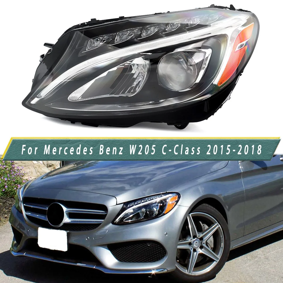 

Front Left Headlight Replace For Mercedes Benz W205 C-Class C200 C300 C43 2015 2016 2017 2018 LED Head Light Left Driver Side