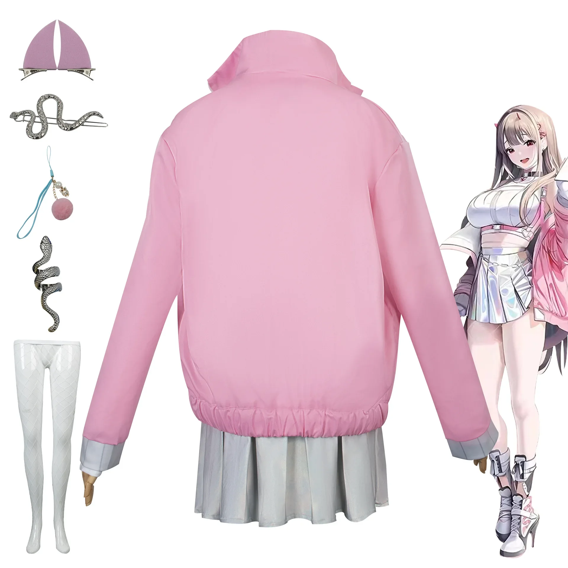 Anime Cosplay Nikke De Godin Van De Overwinning Kostuum Meisje Roze Jk Uniform Jassen Rokken Hoofddeksels Handschoenen Halloween Cocon Suit