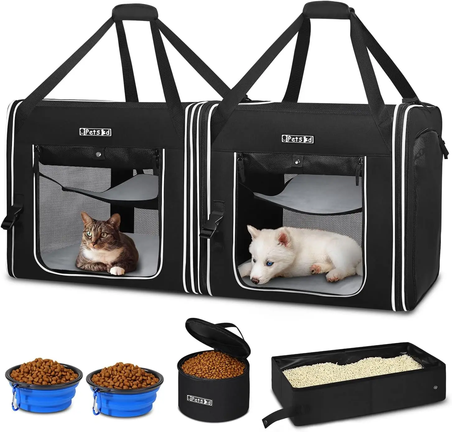 

Portable 2-in-1 Double Cat Carrier with Litter Box, 36x17x17in, Dual Large Travel Carrier with Safety Locking Zippers for