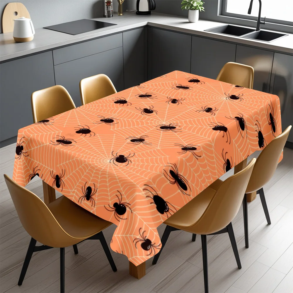 Spooky Tablecloth, Spider & Cobweb Pattern Cover, Waterproof Table Cloth for Dining Table, Halloween Party Home Decoration