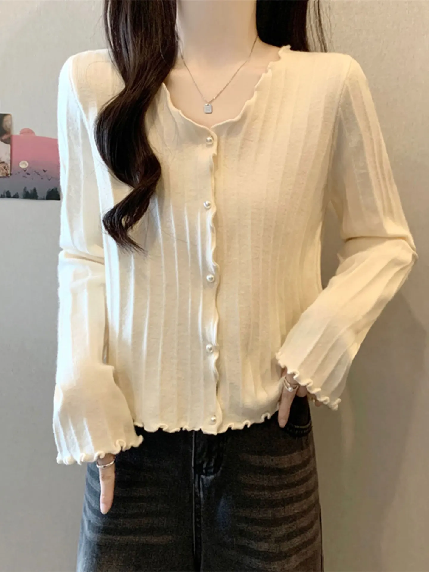 

Женский повседневный кардиган свободного кроя из мягкой ткани с V-образным вырезом, длинными рукавами, для похудения, весенний, больших размеров