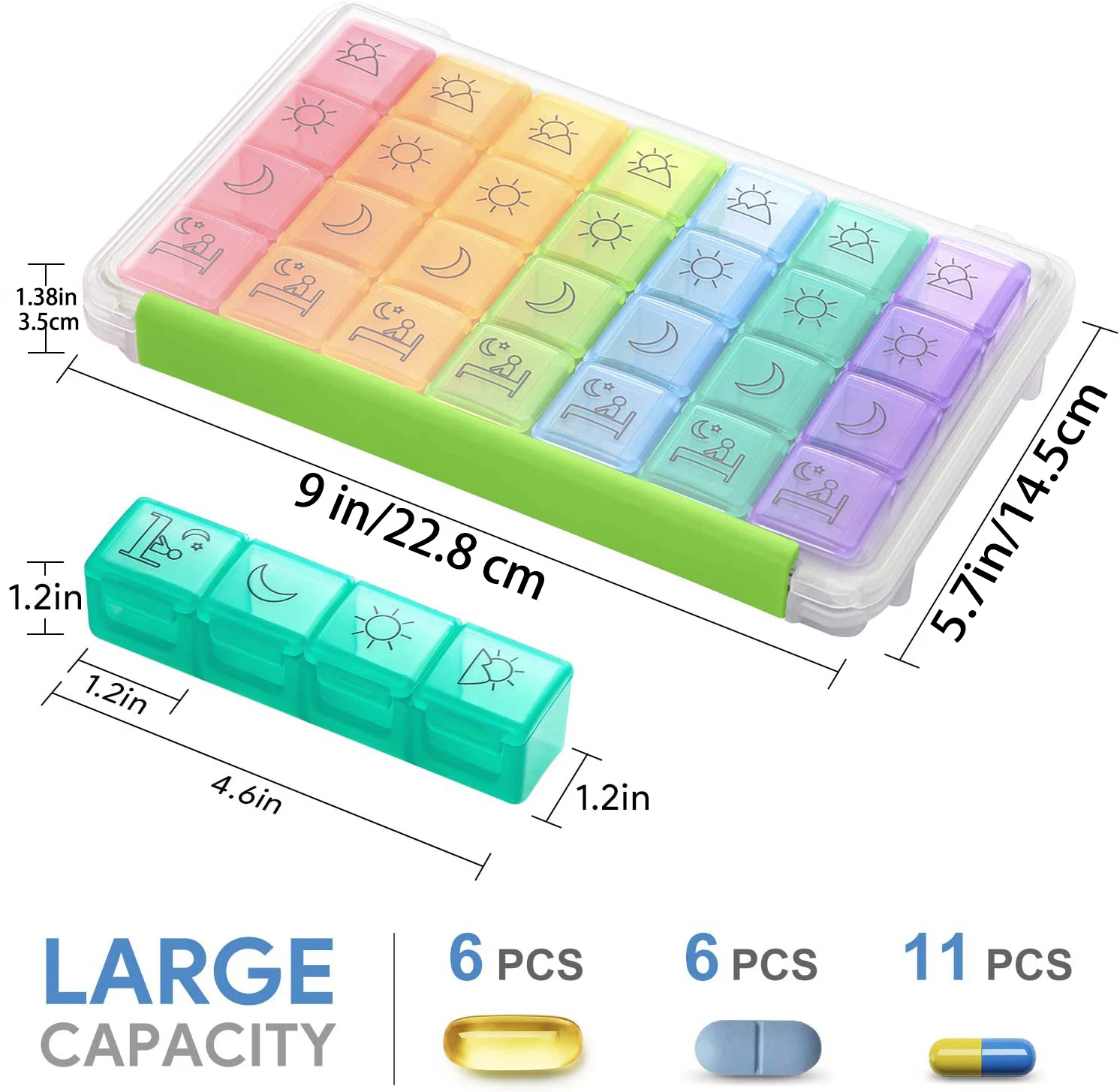 Daily Pill Organizer Case Box，4 Times a Day 7 Day Medicine Large Vitamin Box Pill Container for Vitamins Fish Oil Supplement