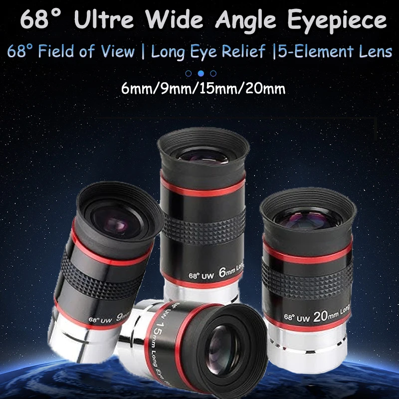 

1.25"/31.7mm 68 Degree Ultra Wide Angle Eyepiece Set 6mm/9mm/15mm/20mm FMC Lens Telescope Accessory for Moon Planet Observation