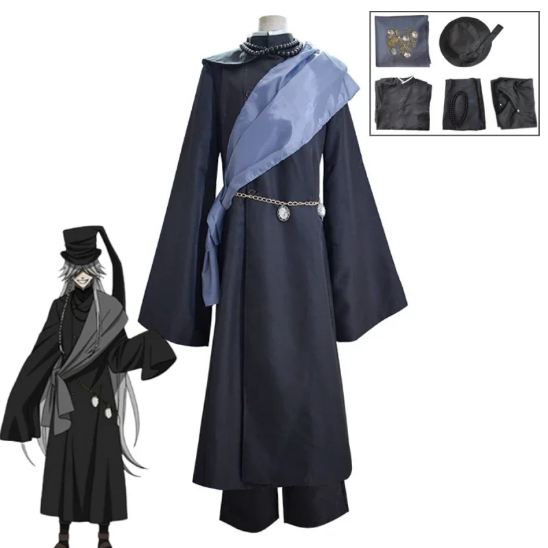 

Anime Black Butler Kuroshitsuji Undertaker Kostum Cosplay Halloween Party Costume Full Chain Hat Anime Costume