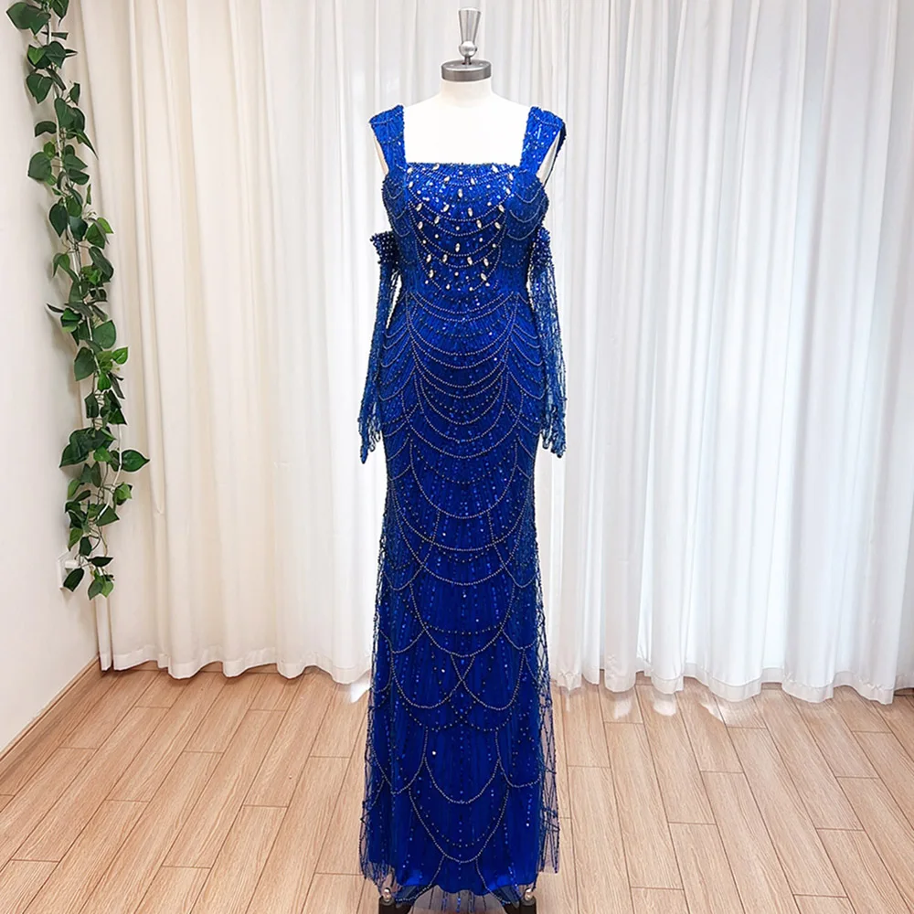 Elegant Beads Mermaid Evening Dress for Women 2025 Luxury Arabic Pearls with Gloves Formal Prom Wedding Party Gowns Customized image 4