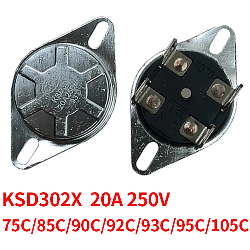 1/5/10PCS KSD302/KSD302X/KSD302T 75C/85C/90C/92C/93C/95C/105C 20A Manual Reset Temperature Control heater thermostat bipolar