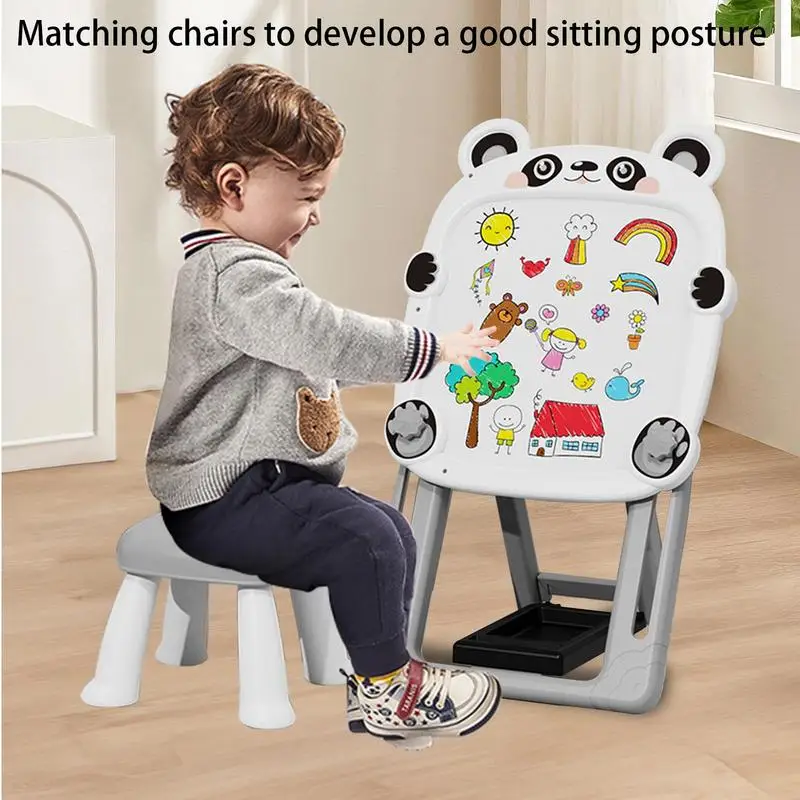 Double Sided Drawing Board Adjustable Double-Sided Toddler Drawing Chalkboard Dry Erase Board Foldable Bracket Magnetic Chalk