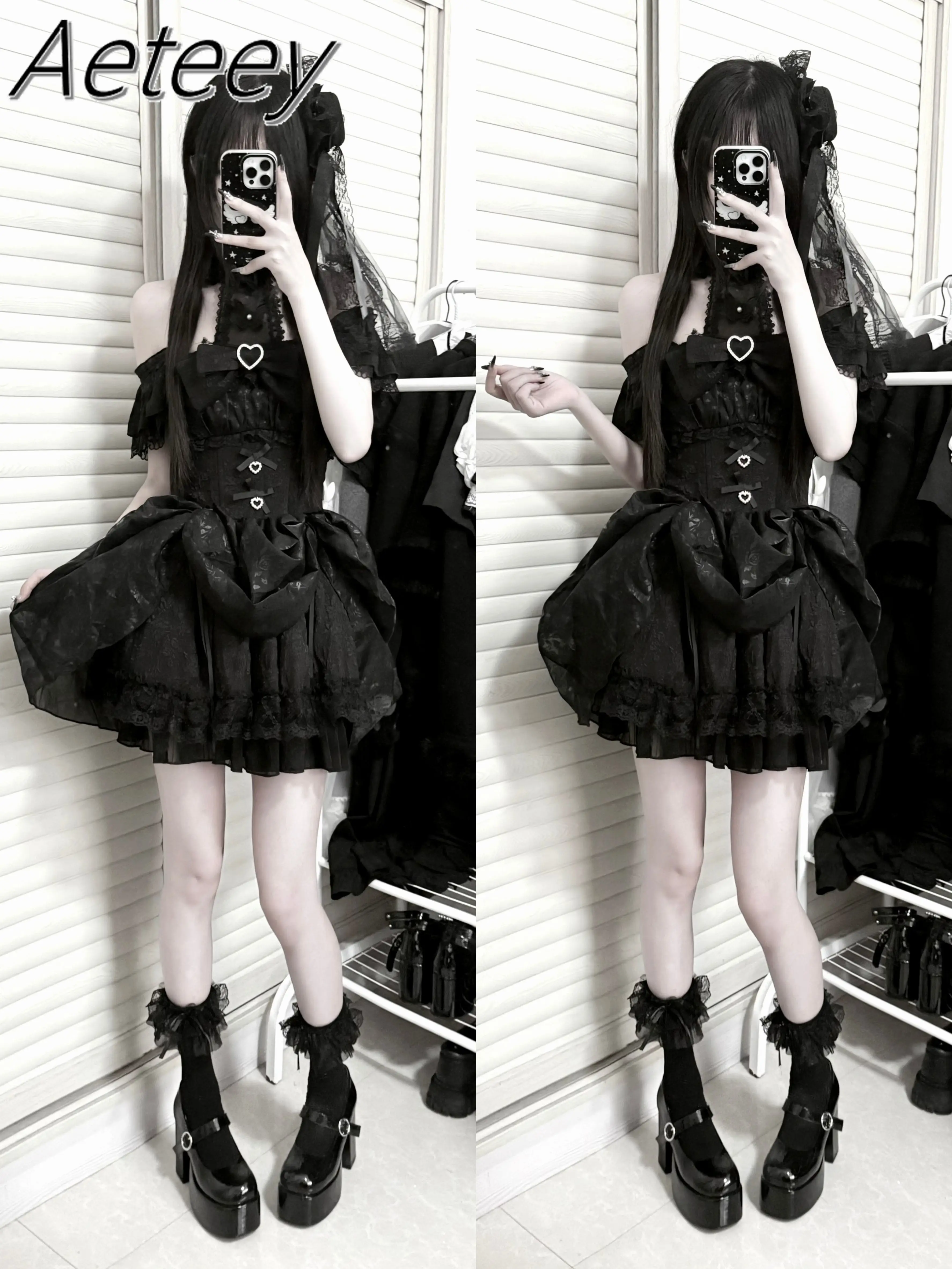 Sukienka damska w stylu japońskim, seksowna, podkreślająca dekolt, z efektem pendulum, czarno-biała, gotycka, cosplay, dla dziewczyn, produkcja masowa, oryginalny projekt.