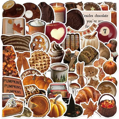 10/30/53PCS Kawaii Autumn Bread PVC Sticker Aesthetic Colored Decoration Scrapbooking Supplies DIY Hand Accounting for Kids
