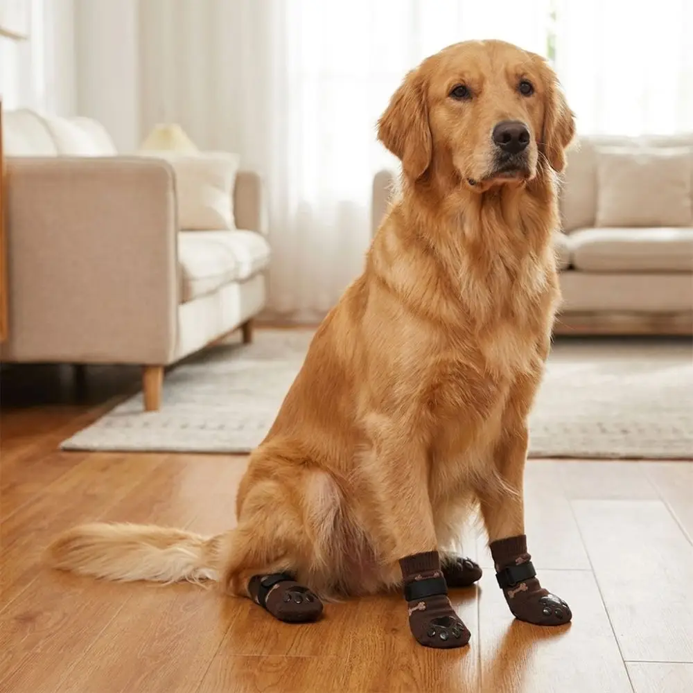 Wear-resistant Bone Pattern Pet Socks Dirt-proof Adjustable Band Puppy Foot Cover Anti-scratch Double-sided Anti-slip Dog Socks