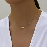 DGIDDK Stainless Steel Necklace Cross Pendant Necklace Rhinestone Light Luxury Exquisite Necklace Women's Jewelry