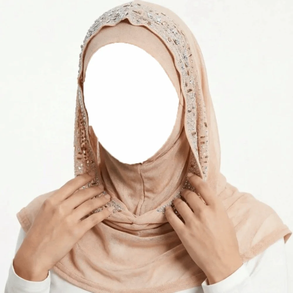 New Rhinestone Decor Instant Hijab Cap Stretchable Soft Elastic Pull on Hijab Breathable Easy Wear Head Wrap Hat Party