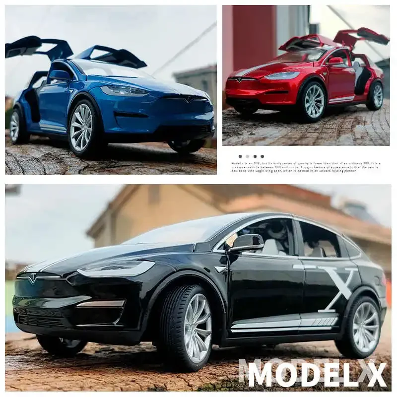 Tesla Model X SUV modelo de coche de aleación, vehículo de Metal fundido a presión, simulación de sonido y luz, colección, juguete para niños, regalo, 1:24