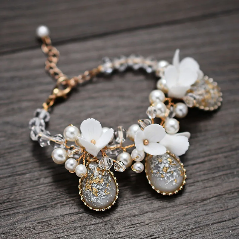 Vintage Bridal Bracelet Handmade Women Arm Bangle Pearls Crystal Wedding Accessories Bridesmaid Jewelry