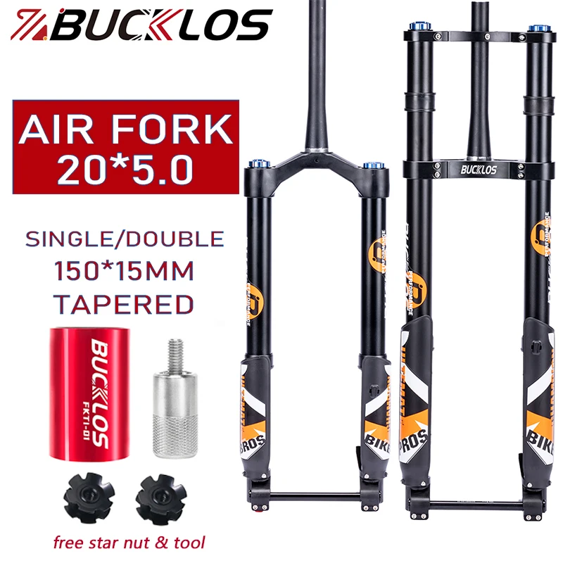 BUCKLOS 20*5.0 E-Bike Fork 15*150mm Electric Bicycle Fork Air Suspension Snow Beach Mountain Bike Forks Fat Tire 5.0 MTB Forks