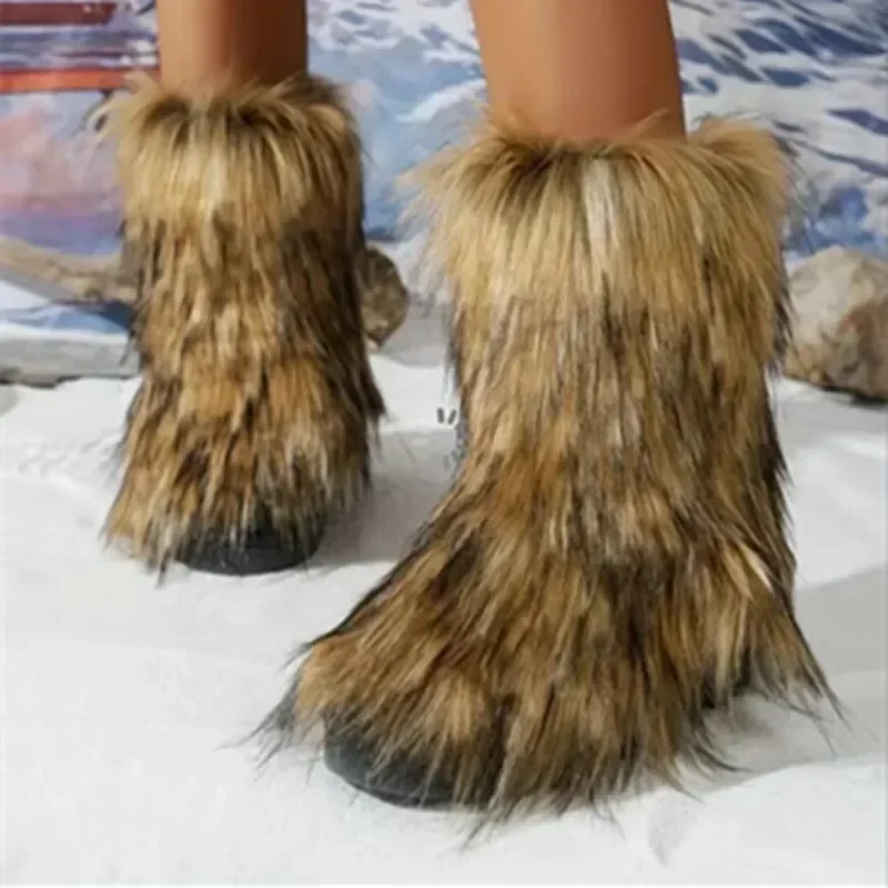 

Fluffy Faux Women Boots Winter Warm Women's Shoes Fashion Female Snow Boots Fox Fur Ankle Booties Western Lady Shoes Botas Mujer