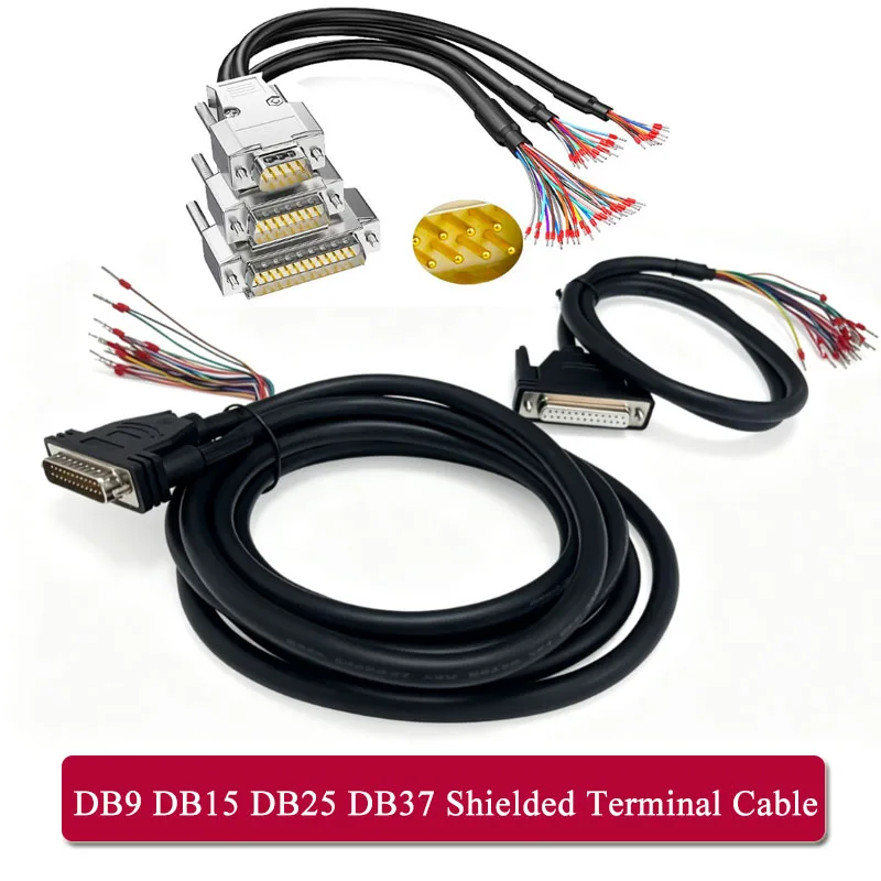 Industrial Grade DB25 DB37 DB9 DB15  Double Shield Terminal Wire 9/15/25/37Pin Male Female Connector Wire RS232 Serial Cable