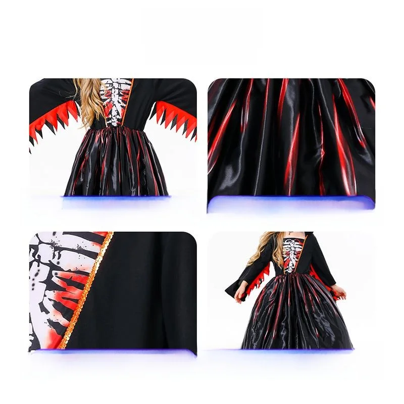 أزياء الهالوين الساحرة هيكل عظمي رعب للسيدات أداء مرحلة Faion الملابس العرقية الصينية التقليدية #2