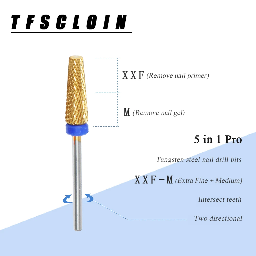 TFSCLOIN Tunsten Steel 5 in/pro Nail Drill Bits,with Nail Polish,Remove Dead Skin,Nail Shaping and Remove Dip Power Nail