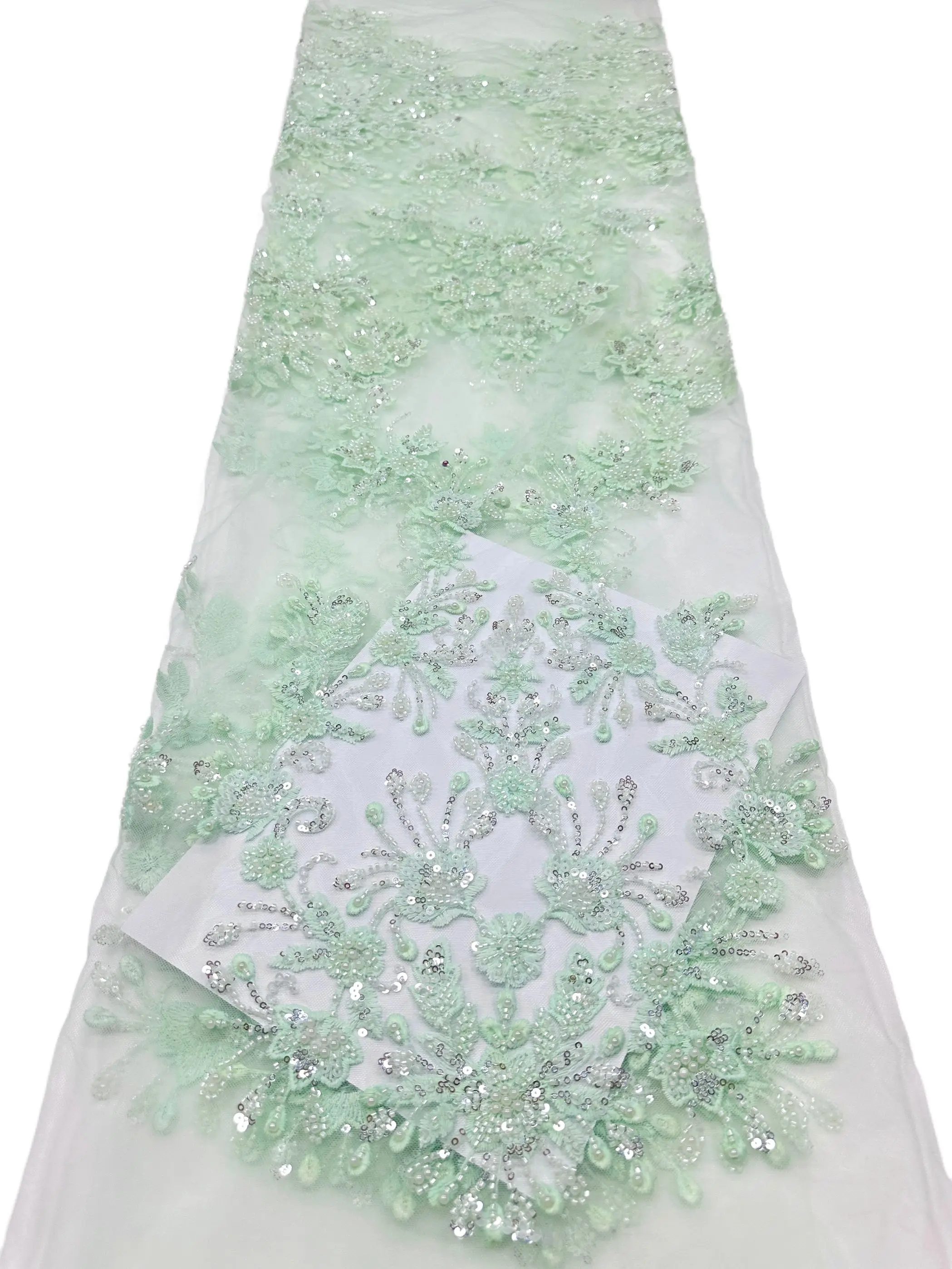 Luxury African Groom Handmade Beaded Lace Fabric with High Quality French Sequins Tulle for Wedding Party Dress Sewing Materia