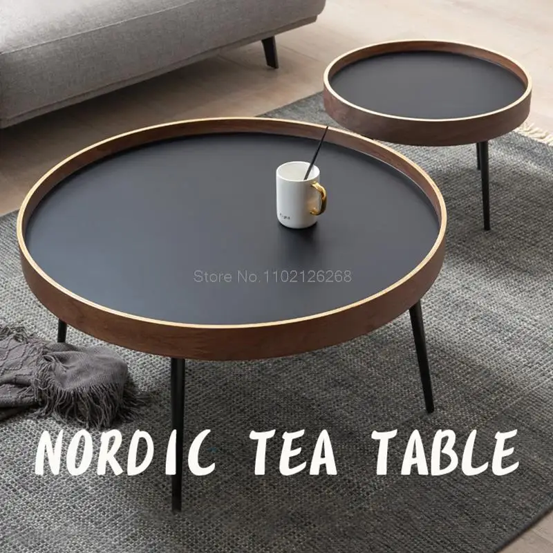 Coffee Table Nordic Small Apartment Solid Wood Light Luxury Modern Minimalist Round Living Room Black Walnut Combination