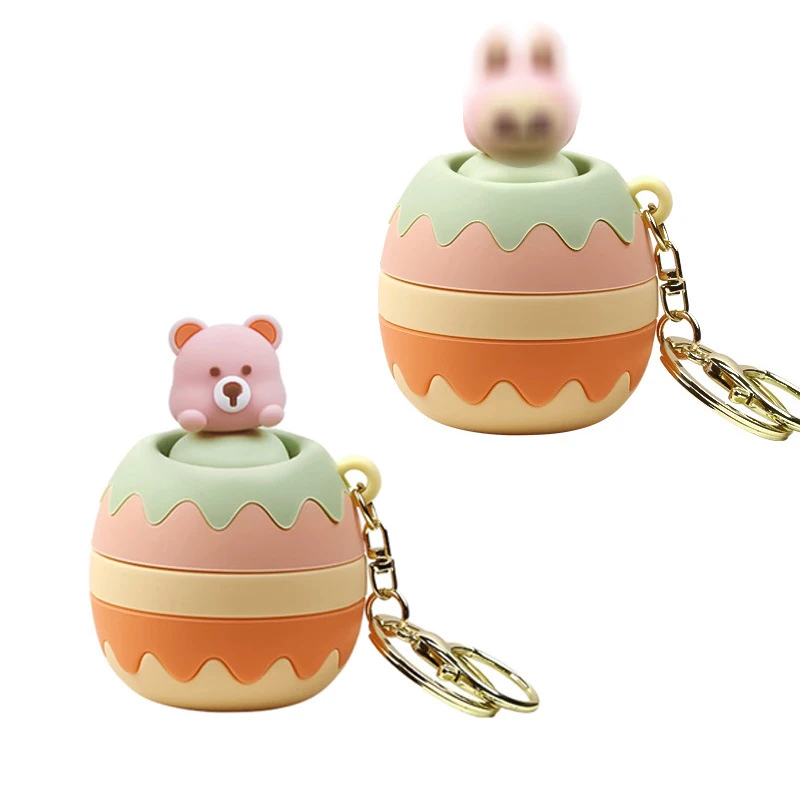 Schattig verstoppertje spel stress speelgoed sleutelhanger hanger tas decoratie cartoon konijntje beer knijp zacht fidget creatief cadeau