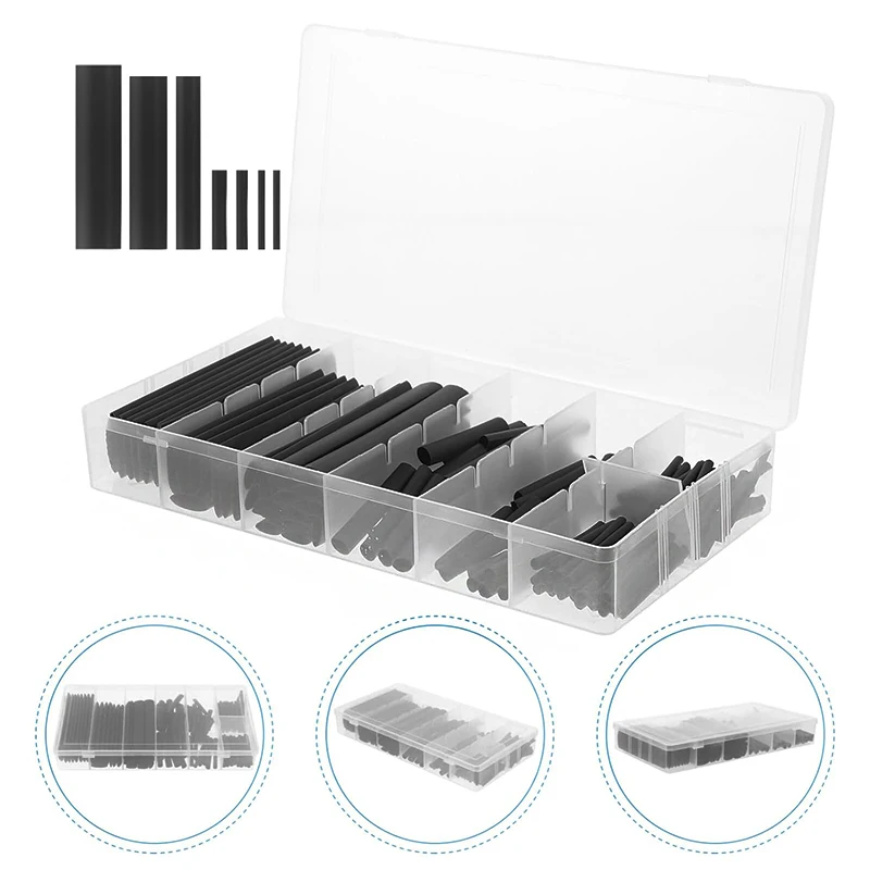 127pcs/box Black Heat Shrink Tube Kit 7 Types Insulation Shrinkable sleeving 2x40mm 13x85mm For Cables Electrical Wire