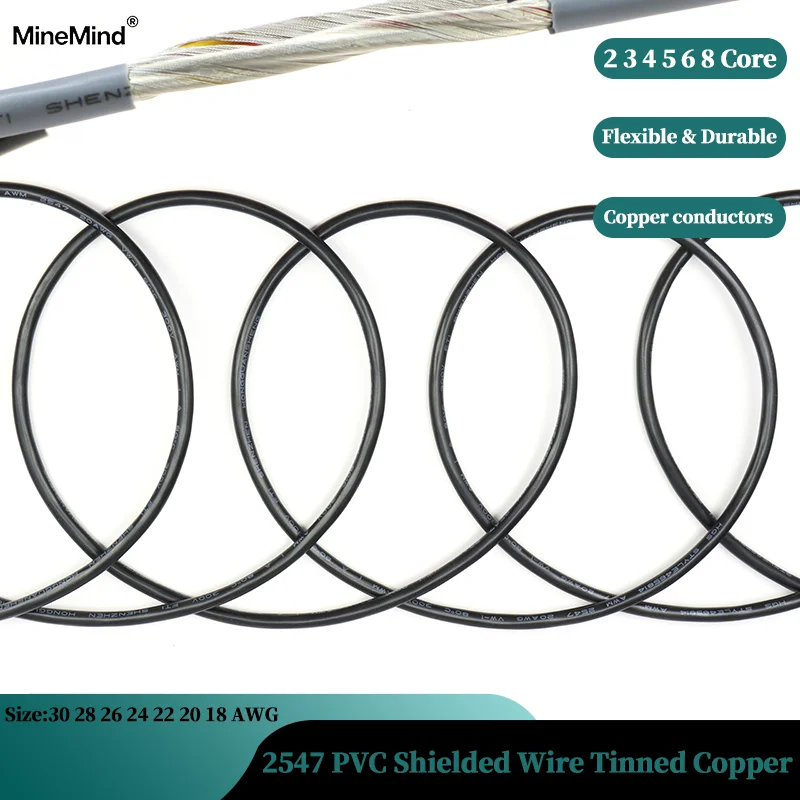 3/8m 2547 Shielded Wire 30 28 26 24 22 20 18 AWG Channel Audio 2 3 4 5 6 8 Core Headphone Copper Control Wires Signal Cable