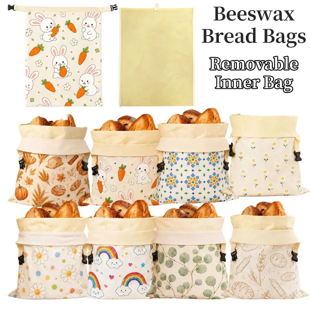 Beeswax Bread Bags Reusable Beeswax Coated Sourdough Bread Bags Lock Closure Large Capacity Food Storage Bags Homemade